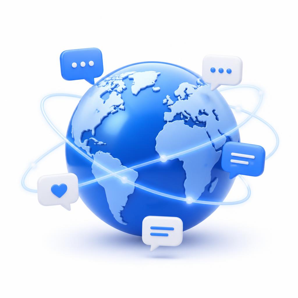 Illustration of a globe surrounded by message bubbles